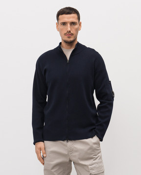 C.P. Company Blue cardigan with logo patch MKN096A110560A