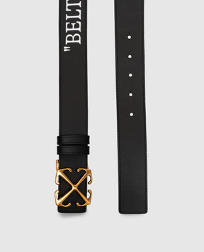 Off-White Black leather belt with printed inscription OWWRB02F26LT01