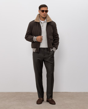 Brunello Cucinelli Grey cashmere sweater with polo collar M22506005
