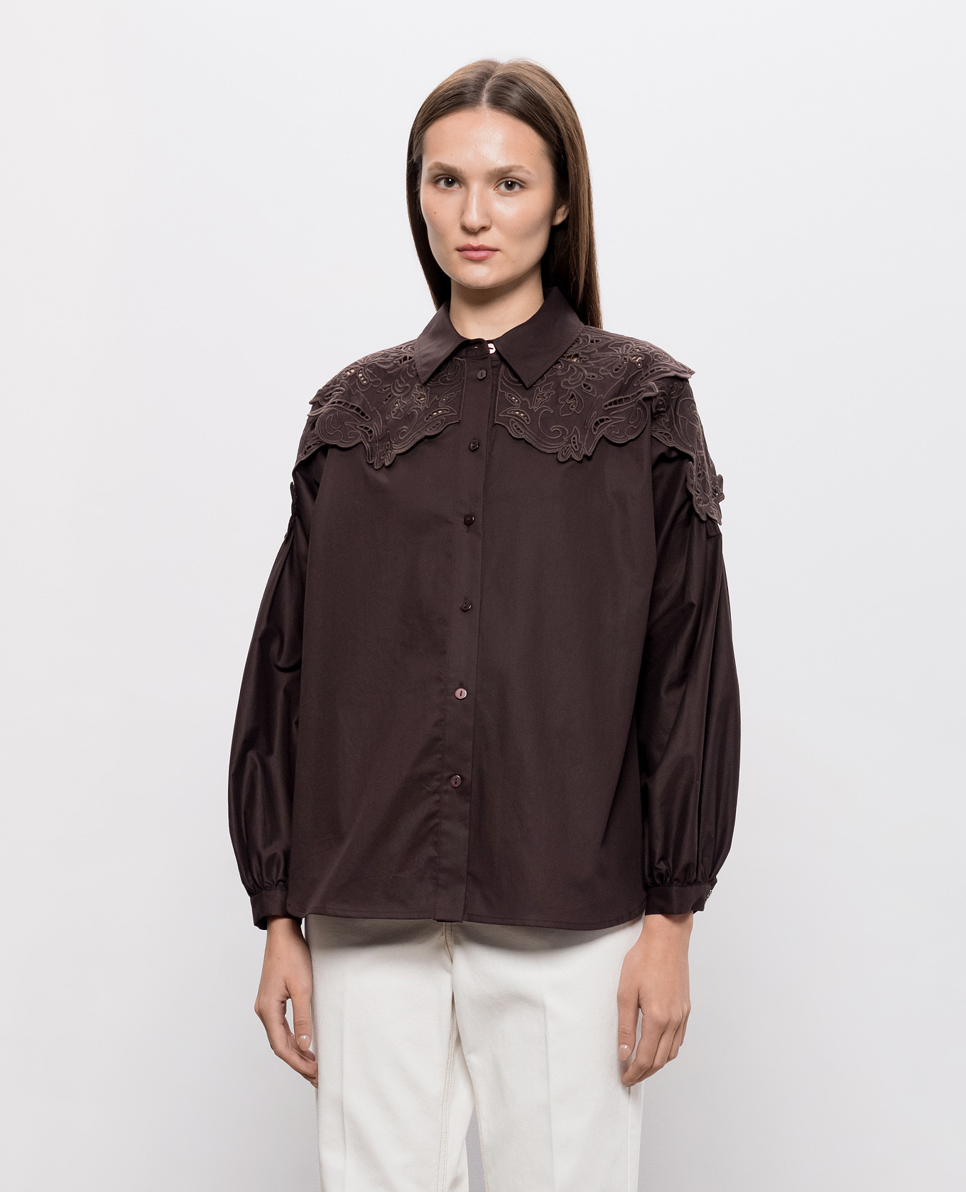 Brown shirt with broderie embroidery Twinset 3