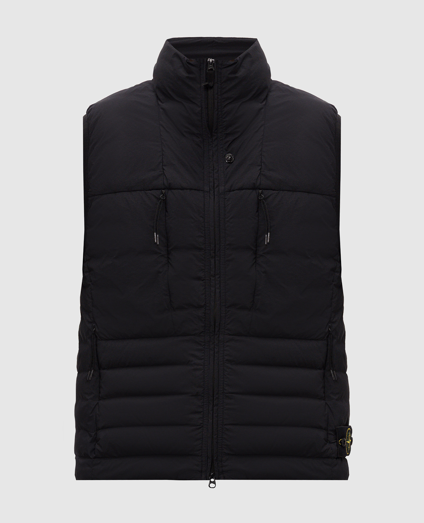 Black down vest with logo patch