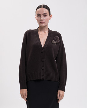 Agnona Brown cashmere cardigan with appliqué K4120980K050Q