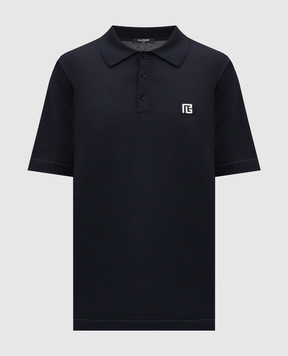 Balmain Blue monogrammed silk polo shirt GH1GB044KJ53