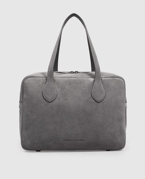 Brunello Cucinelli Grey suede bag with embossed logo MBDLB2846