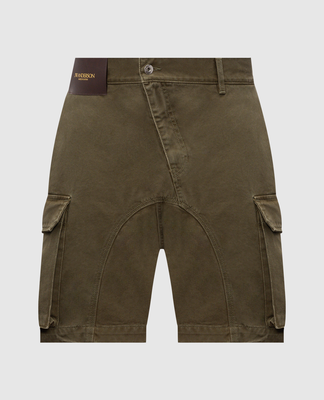 Khaki denim cargo shorts with patch
