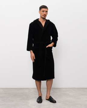Symbol Home Black terry robe with hood BAMBOOSPONGEBATHROBE
