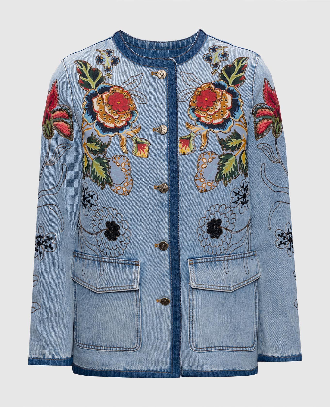 

Blue denim jacket with floral applique Valentino, Light blue