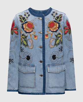 Valentino Blue denim jacket with floral applique 8B3DC03T9YC