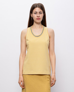 Brunello Cucinelli Yellow striped tank top with monil chain MPL29HI910