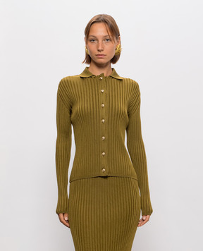 Balmain Khaki ribbed cardigan SH0000000014