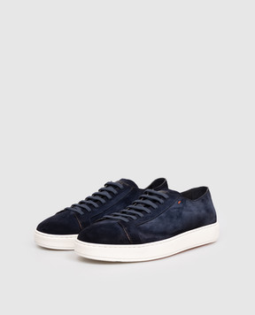 Santoni Blue suede sneakers with a degraded effect MBCD21571BARTAOL