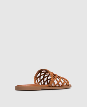 Babe Pay Pls Brown leather flip-flops with weaving SLIPY