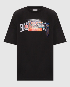 Balenciaga Black T-shirt with branded print 764235TUVS3