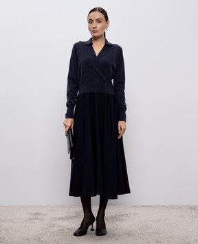 Peserico Blue midi dress with wool and silk double construction S82127F129095D