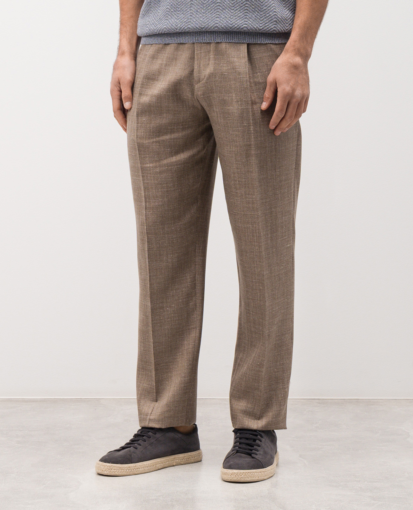 Brown wool, silk and linen patterned trousers Brett Johnson 3