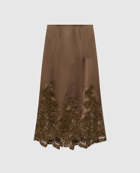 Ermanno Scervino Khaki silk skirt with lace D492O741APNXE