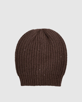 Brunello Cucinelli Brown cashmere and silk hat with sequins M32373999