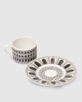 Fornasetti Architettura white porcelain tea set with cup and saucer P39X441
