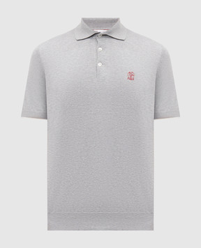 Brunello Cucinelli Grey marl polo with embroidered emblem M29800195