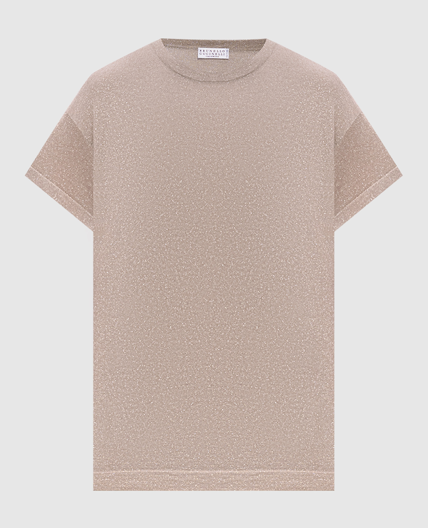 Beige cashmere and silk lurex t-shirt