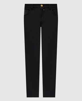 Stefano Ricci Black jeans with leather logo patch MFT62B1211T109BK