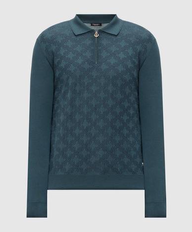 Green cashmere and silk polo shirt