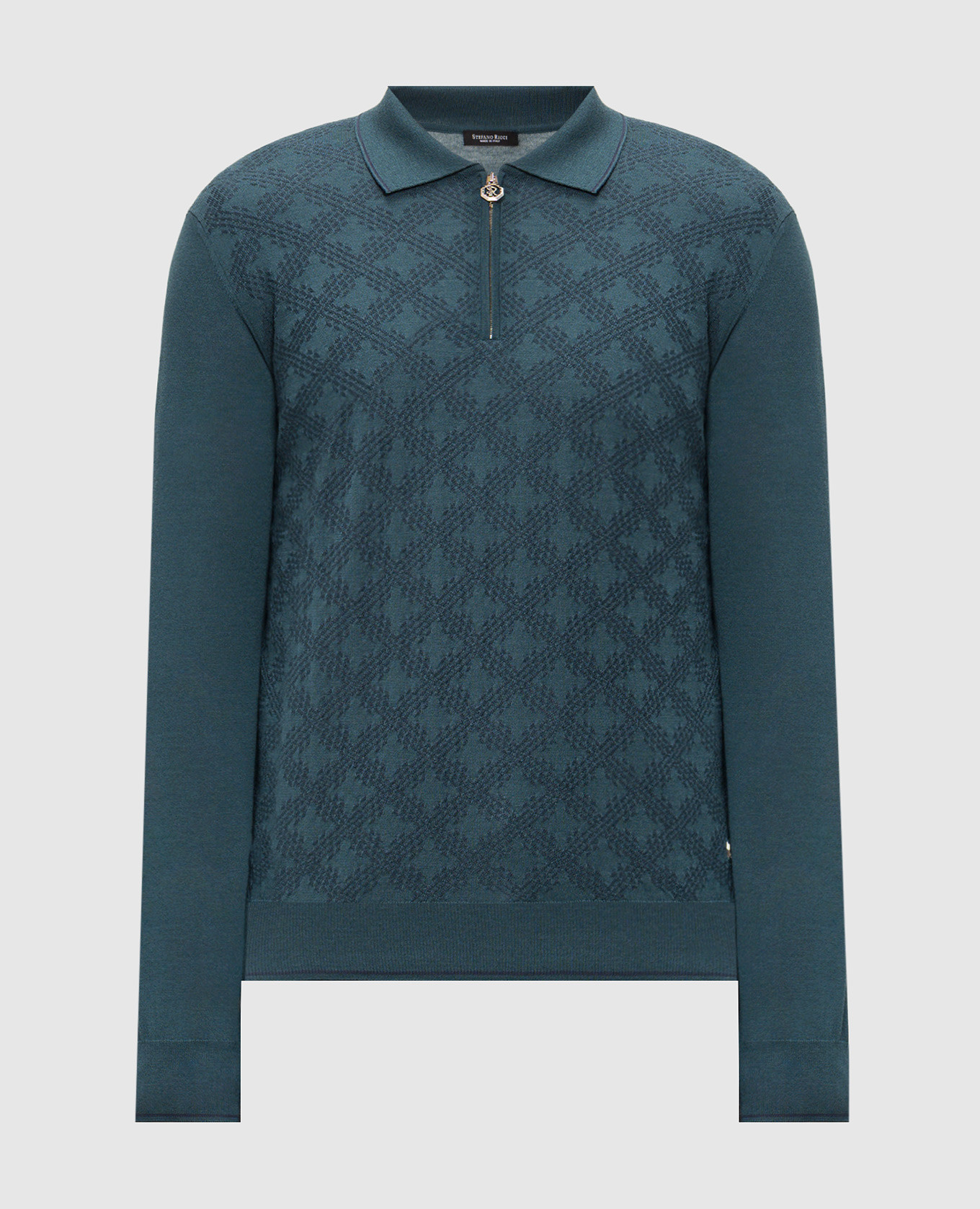 Green cashmere and silk polo shirt