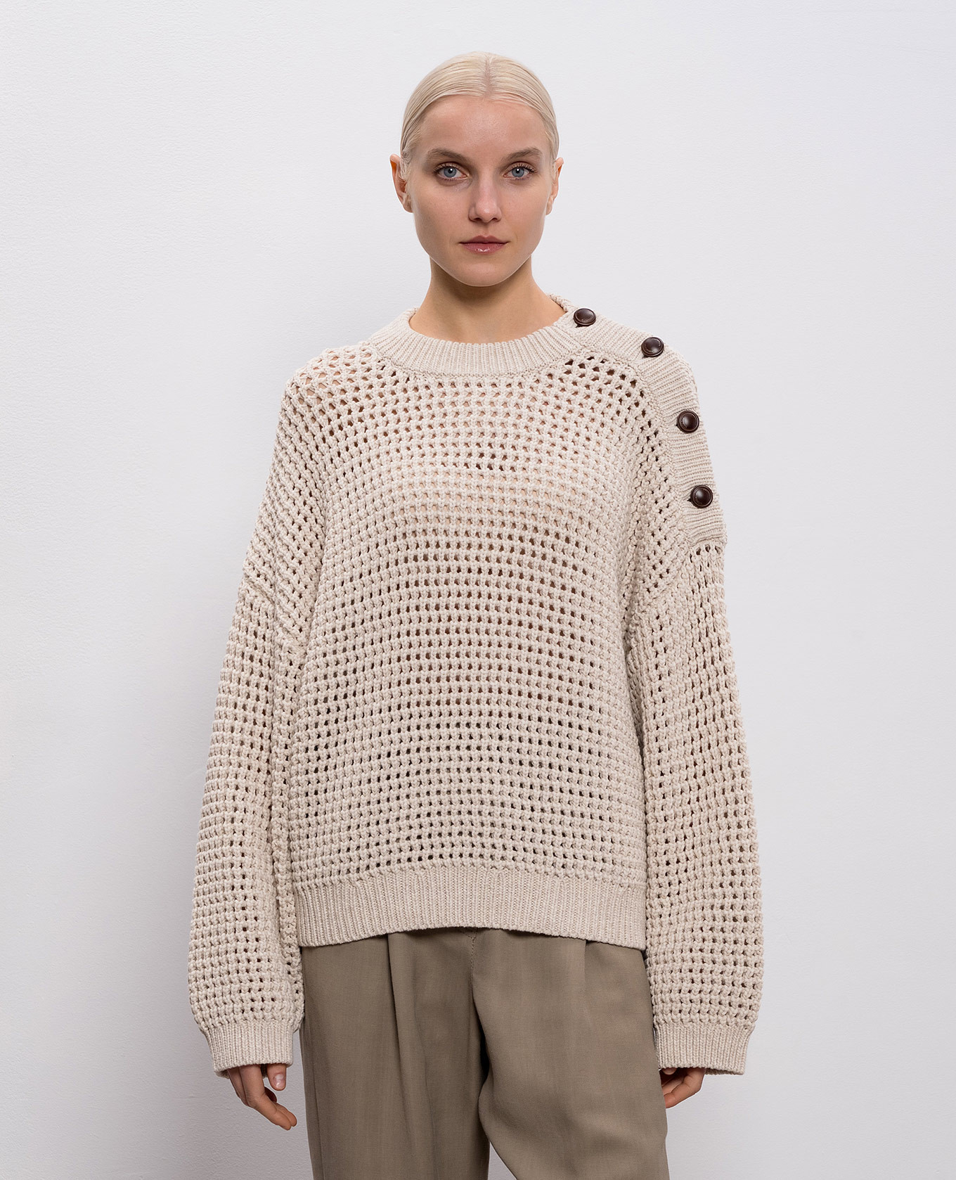 Beige openwork sweater Brunello Cucinelli 3