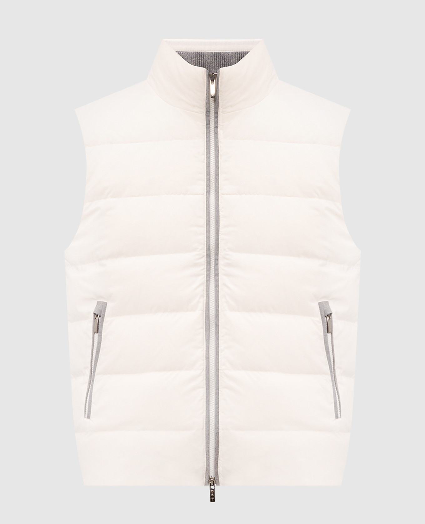 Ivory down vest with logo patch