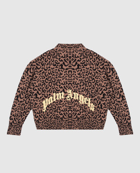 Palm Angels Children's brown sweater with leopard pattern F6PAJGJP157