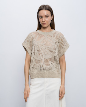 Brunello Cucinelli Beige knitted linen top MDT771010