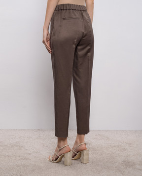 Peserico Brown linen pants with monil chain A0407201926