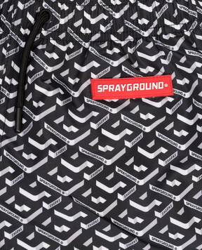 Sprayground Kids' black swim shorts with monogram logo print SPY1305BLK