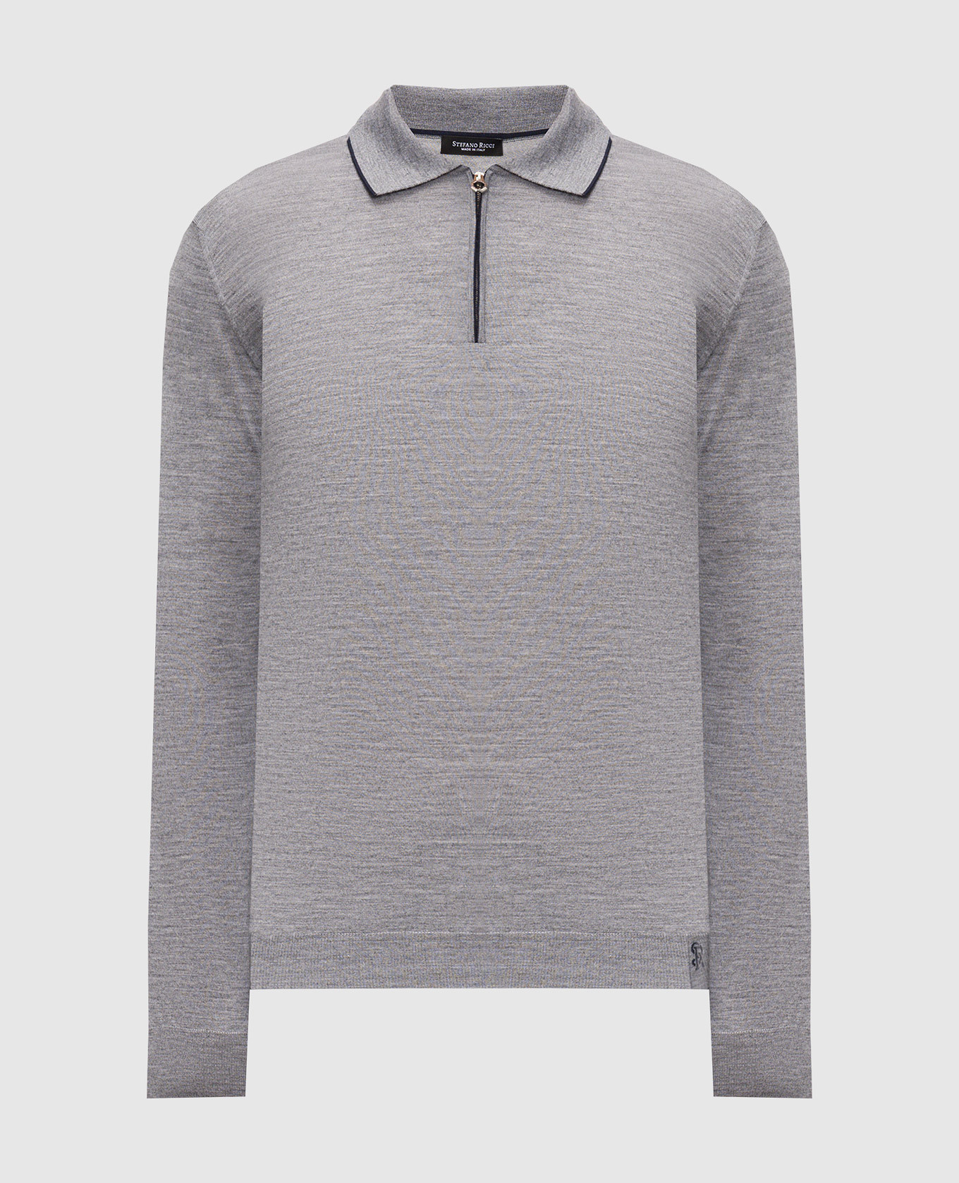 Grey wool, silk and cashmere polo with monogram