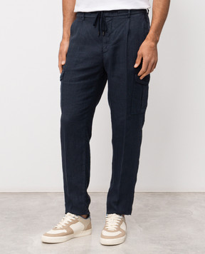 Peserico Blue linen cargo pants R54275T00D02494