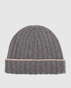 Brunello Cucinelli Grey cashmere hat with fringe M2240900