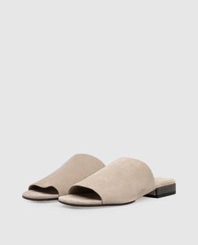 Brunello Cucinelli Beige suede flip-flops with a monil chain MZSFC3170