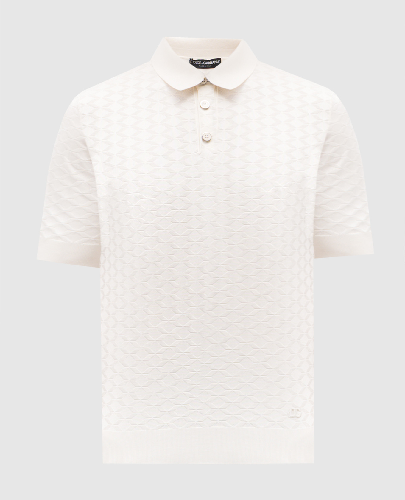 White patterned silk polo shirt