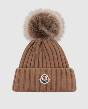 Moncler Brown wool hat with pompom L20933B00039A9327