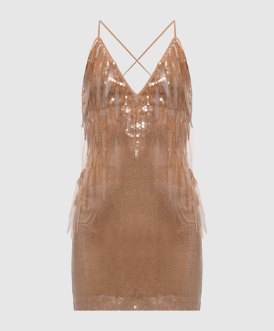 Beige dress with open back and sequins