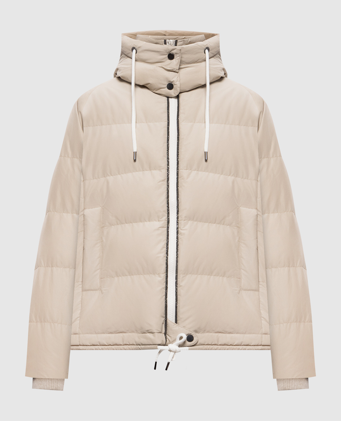 Beige quilted down jacket with monil chain