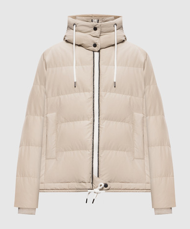 Beige quilted down jacket with monil chain