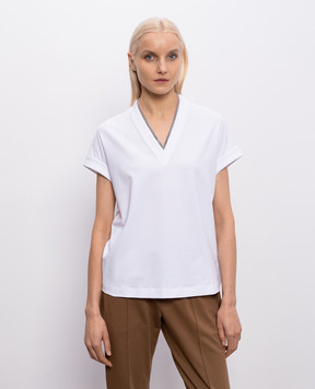 Brunello Cucinelli White T-shirt with a monil chain MPT18BD222