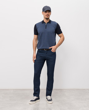Enrico Mandelli Blue polo shirt with patterned silk 1K024A5703