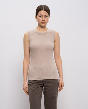 Peserico Beige melange ribbed top with chain S08700J005669