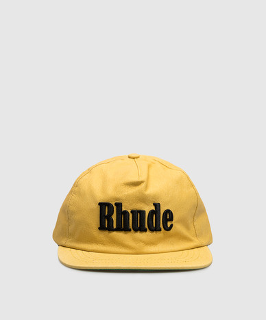 Yellow leather cap with logo embroidery