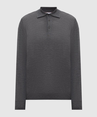 Melange grey wool and cashmere polo shirt
