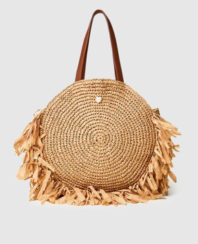 Twinset Beige woven tote bag with fringe 261LB7BAA