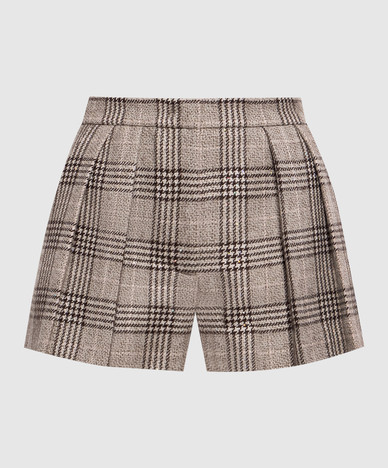 Beige checked wool shorts