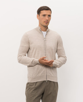 Brunello Cucinelli Beige melange wool and cashmere cardigan M2400106